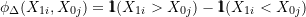 \begin{equation*} \phi_{\Delta}(X_{1i}, X_{0j}) = \pmb{1}(X_{1i} > X_{0j}) - \pmb{1}(X_{1i} < X_{0j}) \end{equation*}