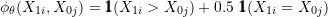 \begin{equation*} \phi_{\theta}(X_{1i}, X_{0j}) = \pmb{1}(X_{1i} > X_{0j}) + 0.5 ~\pmb{1}(X_{1i} = X_{0j}) \end{equation*}