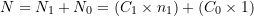 N = N_{1} + N_{0} = (C_{1} \times n_{1}) + (C_{0} \times 1)