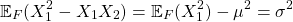 \[\mathbb{E}_{F}(X_1^2 - X_1 X_2) = \mathbb{E}_{F}(X_1^2) - \mu^2 = \sigma^2\]